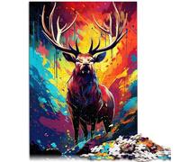 Rompecabezas de 1000 piezas para adultos, pintura a color de alce, interesante, reducción del estrés, rompecabezas de 19.7 x 29.5 pulgadas, cumpleaños único