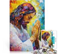 Rompecabezas de 1000 Piezas para Adultos Pintura Abstracta de Jesús orando desafío Educativo con póster a Juego y Hoja de Trivia 52x38cm