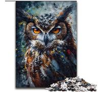 Rompecabezas de 1000 Piezas para Adultos,Pintura al óleo,Retrato de búho de Madera,Idea decoración del hogar,Actividad para Adultos y familias,Regalo de decoración del hogar