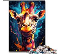 Rompecabezas de 1000 Piezas para Adultos,Pintura Colorida de Jirafa Hecha de Madera,decoración artística DIY Perfecta o Regalo de cumpleaños,50x75cm para cumpleaños,festividades