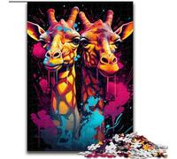 Rompecabezas de 1000 Piezas para Adultos,Pintura Colorida de Jirafa Hecha de Madera,decoración artística DIY Perfecta o Regalo de cumpleaños,Juego de ingenio de 50x75cm