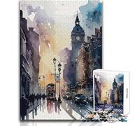 Rompecabezas de 1000 Piezas para Adultos, Pintura de Acuarela de Londres, Divertido y Tranquilo Tiempo Libre, Juguete de Ajuste preciso, tamaño 38x26cm