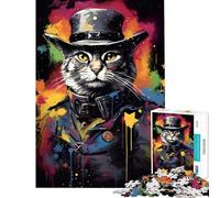 Rompecabezas de 1000 Piezas para Adultos Pintura de Gato Sheriff Rompecabezas de 1000 Piezas Juguetes de decoración para el hogar Juego desafiante de ensamblaje Regalos (38x26cm)
