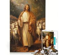 Rompecabezas de 1000 Piezas para Adultos Pintura de Jesucristo el Buen Pastor, Juegos de relajación, Montaje de Patrones, Lista de Deseos con Papá Noel 38x26cm
