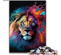 Rompecabezas de 1000 Piezas para Adultos, Pintura de león Colorida Hecha de Madera, Navidad y Año Nuevo, Regalo Festivo, 50x75cm, Actividad de Noche de Juegos Familiar Atractiva