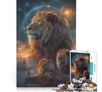 Rompecabezas de 1000 Piezas para Adultos Pintura de Leones y Dos Estrellas Juego de ingenio Interesante para Reducir el estrés Cada Pieza es única 38x26cm