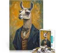 Rompecabezas de 1000 Piezas para Adultos Pintura de Llama con Traje Hecho de Madera para Mayores de 14 años Juguete Educativo Intelectual descompresor Gran Regalo tamaño：50x75cm