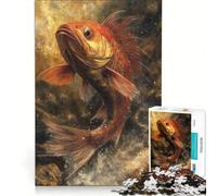 Rompecabezas de 1000 Piezas para Adultos Pintura de Peces Dorados en Aguas oscuras, Juego Imposible, análisis y lógica, fortalece el Amor Entre Parejas 38x26cm