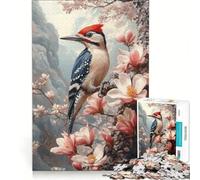 Rompecabezas de 1000 Piezas para Adultos Pintura de un pájaro Carpintero en una Rama Florida Juguete Educativo Ideal para Relajarse y estimular la Mente Perfecto como Regalo 38x26cm