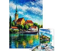 Rompecabezas de 1000 Piezas para Adultos Pintura de un Pueblo costero del Lago Constanza Juego de ingenio para Adultos Que Mejora la Memoria cumpleaños (Tamaño 38x26cm)