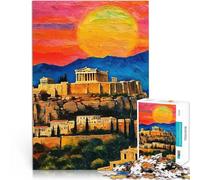 Rompecabezas de 1000 Piezas para Adultos Pintura del Atardecer en la Acrópolis Análisis y lógica Decoración 38x26cm