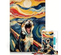 Rompecabezas de 1000 Piezas para Adultos Pintura Grito de Gato,Bordes limpios,Juego Creativo para el Cerebro,Juego Lento,Divertido, Tranquilo (50x75cm)
