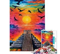 Rompecabezas de 1000 Piezas para Adultos Pirámide de Chichén Itzá al Atardecer Ayuda a ejercitar el Cerebro y Alivia el estrés Juego Familiar para Mayores de 14 años 38x26cm