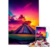 Rompecabezas de 1000 Piezas para Adultos Pirámide de Chichén Itzá al Atardecer Juego desafiante Juguetes Juego Imposible Un Reto difícil Regalos para Mujeres y Hombres tamaño 38x26cm