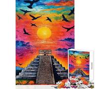 Rompecabezas de 1000 Piezas para Adultos pirámide de Chichén Itzá Atardecer decoración del hogar Juguetes Gran Regalo Juego práctico con póster a Juego y Hoja de Trivia tamaño 50x75cm