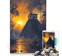 Rompecabezas de 1000 Piezas para Adultos Pirámide Maya al Atardecer Juegos educativos para Mejorar la Memoria cumpleaños y Navidad 38x26cm
