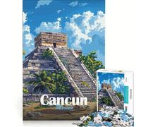 Rompecabezas de 1000 Piezas para Adultos Pirámide Maya de Cancún, Juguetes antiestrés, Regalo de cumpleaños, cumpleaños 38x26cm