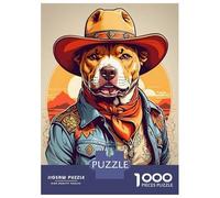 Rompecabezas De 1000 Piezas para Adultos Pitbull Dog Cowboy Rompecabezas para Adultos Juguetes Antiestrés Difícil Difícil Y Desafiante 38x26cm/1000pcs