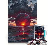 Rompecabezas de 1000 Piezas para Adultos Planeta Rojo elevándose sobre el océano Juegos relajantes Corte de precisión Ideal para Decorar el Escritorio 38x52cm