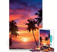 Rompecabezas de 1000 Piezas para Adultos Playa Tropical, Puesta de Sol, Ajuste, Arte, Juego Mental, Regalo, Juego Lento, Arte de Pared navideño (38x26cm)
