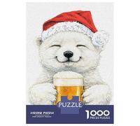 Rompecabezas De 1000 Piezas para Adultos Polar Bear with Santa Hat and Beer Rompecabezas para Adultos Juegos Familiares Análisis Y Lógica Regalos Y Cumpleaños Únicos 52x38cm/1000pcs