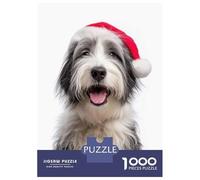 Rompecabezas De 1000 Piezas para Adultos Polish Lowland Sheepdog with Santa Hat Rompecabezas para Adultos Juegos Familiares para La Diversión Familiar Regalo De Cumpleaños, Regalos, 38x26cm/1000pcs