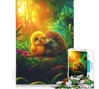 Rompecabezas de 1000 Piezas para Adultos: Pollito y Erizo Amigos, Juguetes para armar, Actividades Divertidas en casa, para Fortalecer el Amor en Pareja 38x52cm