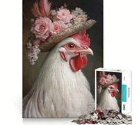 Rompecabezas de 1000 Piezas para Adultos Pollo en un Sombrero,Arte de Corte Exacto,Juego Creativo,Juguete,Juego para Relajarse, Tranquilo (50x75cm)