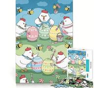 Rompecabezas de 1000 Piezas para Adultos Pollos pintando Huevos de Pascua,Corte preciso,Divertido Rompecabezas,Regalo para el Tiempo Libre,decoración navideña (38x26cm)