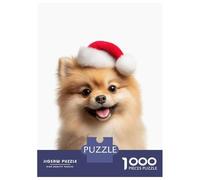 Rompecabezas De 1000 Piezas para Adultos Pomeranian Dog with Santa Hat Rompecabezas Práctico Juego Decoración del Hogar Cumpleaños Y Navidad 70x50cm/1000pcs