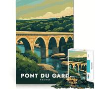 Rompecabezas de 1000 Piezas para Adultos Pont Du Gard Francia Arte de Corte Fino Juego de Habilidad Mental Juego de Tiempo Tranquilo Exhibición de Arte navideño (50x75cm)
