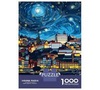 Rompecabezas De 1000 Piezas para Adultos Porto Portugal Cityscape Night Art Rompecabezas Juegos Relajantes Mejora La Memoria Oferta como Regalo para Toda La Familia 52x38cm/1000pcs