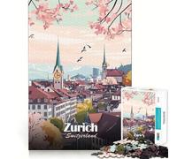 Rompecabezas de 1000 Piezas para Adultos Póster con Paisaje Urbano de Zúrich, Piezas de Corte Limpio, Juego de Habilidad Mental, Momento de relajación, Divertido, Escena navideña, Arte (38x26cm)