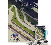 Rompecabezas de 1000 Piezas para Adultos Póster de Ciclismo del Paso Stelvio Juego práctico Juguetes educativos Regalo de cumpleaños (tamaño 50x75cm)