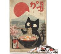 Rompecabezas de 1000 Piezas para Adultos, póster de Gato Ramen japonés, 6 Piezas, Rompecabezas de Madera, Familiares y Amigos, 1000 Piezas (75 x 50 cm)