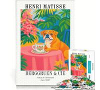 Rompecabezas de 1000 Piezas para Adultos Póster de Henri Matisse Perro y Té Juego Familiar Interacción Entre Padres e Hijos cumpleaños y Navidad 38x52cm