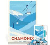 Rompecabezas de 1000 Piezas para Adultos, póster de la estación de esquí Chamonix Mont Blanc, Juego Imposible, interacción Entre Padres e Hijos, para cumpleaños y Navidad 38x52cm