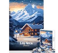Rompecabezas de 1000 Piezas para Adultos póster de la estación de esquí de Les Arcs Juguete para decoración de Pared Obra de Arte Regalo Juego práctico para Mejorar el Amor Entre Parejas 38x26cm