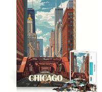 Rompecabezas de 1000 Piezas para Adultos,póster de Paisaje Urbano de Chicago,Juego de Corte sin Costuras,Juguete para Resolver Problemas,Juego Casual,Escena navideña,Arte (38x26cm)