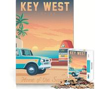 Rompecabezas de 1000 Piezas para Adultos,póster de Viaje a Key West,Arte de Corte Fino,Juego de Habilidades de Pensamiento,Juego de Tiempo Tranquilo,exhibición de Arte navideño (38x52cm)