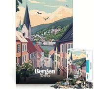 Rompecabezas de 1000 Piezas para Adultos,póster de Viaje de Bergen,Noruega,Arte de Corte Fino,Juego de ingenio,Regalo para Momentos de Tranquilidad,Regalo Divertido de cumpleaños (50x75cm)