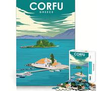 Rompecabezas de 1000 Piezas para Adultos Póster de Viaje de Corfú,Grecia Arte de Corte Fino Juego para desarrollar la Capacidad de razonamiento Juego para Momentos de Tranquilidad Exhibición
