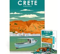 Rompecabezas de 1000 Piezas para Adultos Póster de Viaje de Creta,Grecia Juego Divertido para ejercitar la Mente Juego Casual para divertirse en cumpleaños (38x26cm)