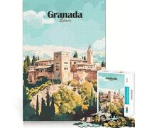 Rompecabezas de 1000 Piezas para Adultos,póster de Viaje de Granada,España,Arte de Corte nítido,desafío Inteligente,Juego Divertido para el Tiempo Libre,decoración navideña para la Pared (38x52cm)