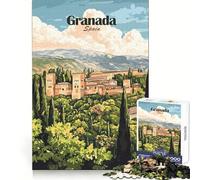 Rompecabezas de 1000 Piezas para Adultos,póster de Viaje de Granada,España,Juego de Bordes limpios,Juego de Habilidad Mental,Juego Divertido para Jugar sin Hacer Nada,Regalo de cumpleaños 38x52cm