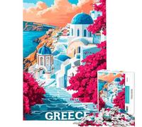Rompecabezas de 1000 Piezas para Adultos Póster de Viaje de Grecia Rompecabezas para Adultos Juegos Divertidos de análisis y lógica Difícil y desafiante (Tamaño 38x52cm)