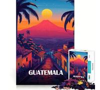 Rompecabezas de 1000 Piezas para Adultos Póster de Viaje de Guatemala con Vista al volcán Arte de Bordes precisos Juego de lógica Tiempo de diversión Tranquilo Regalo Festivo para el Tiempo Libre