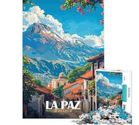 Rompecabezas de 1000 Piezas para Adultos Póster de Viaje de La Paz Bolivia Rompecabezas para Adultos Juego Familiar decoración de Pared Actividades Divertidas en casa (Tamaño 38x52cm)