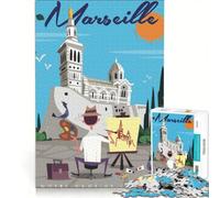 Rompecabezas de 1000 Piezas para Adultos Póster de Viaje de Marsella ︰ Notre-Dame De La Garde Juegos educativos Mejora la Memoria cumpleaños y Navidad 50x75cm