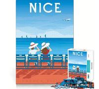 Rompecabezas de 1000 Piezas para Adultos Póster de Viaje de Niza,Francia,Arte de Bordes precisos,Juego de lógica,Tiempo de diversión Tranquilo,Regalo Festivo de Ocio (50x75cm)
